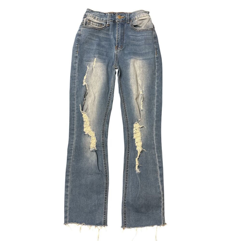 Shein Womens Ripped High Waisted Skinny Jeans Size 28 Distressed Denim